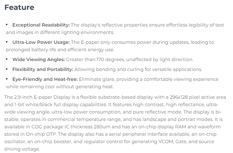 104990852 2,9-дюймовый гибкий  – обзор и цена Display Epaper 2.9